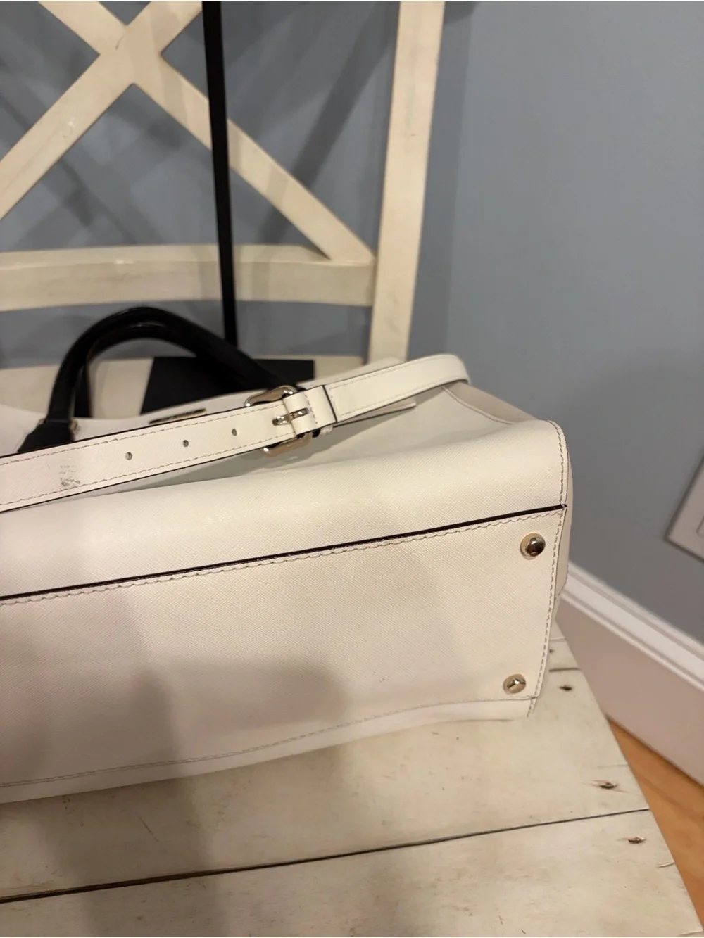 kate spade Cream and Black Leather Tote with Gold Hardware